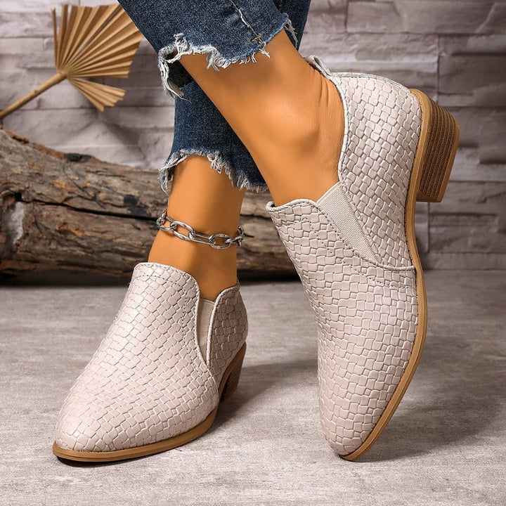 Damen Geflochtene Slipper-Loafer mit niedrigem Blockabsatz Drune