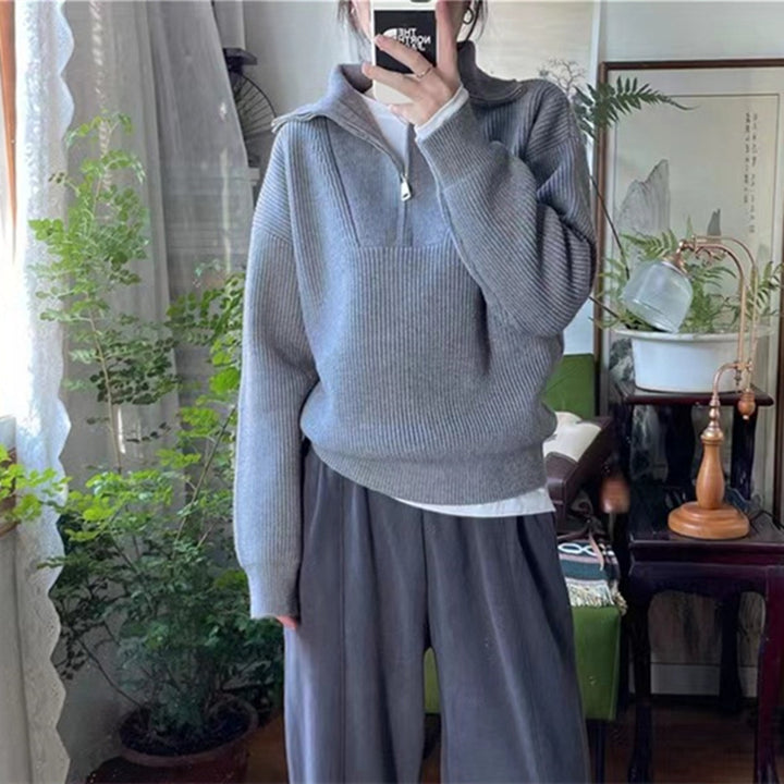 Damen Pullover mit hohem Kragen und Reißverschluss Drune