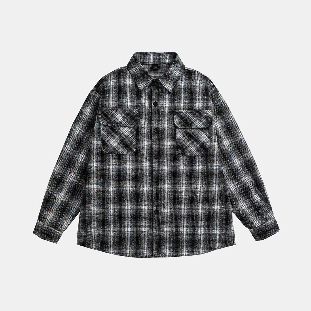 Unisex Kariertes Overshirt‑Jacke im Flanelllook mit Brustpattentaschen Drune