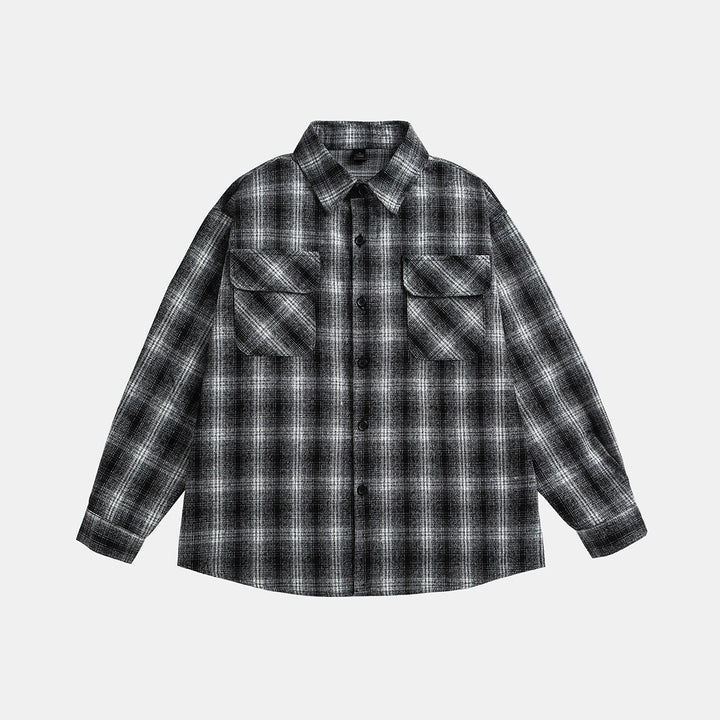 Unisex Kariertes Overshirt‑Jacke im Flanelllook mit Brustpattentaschen Drune