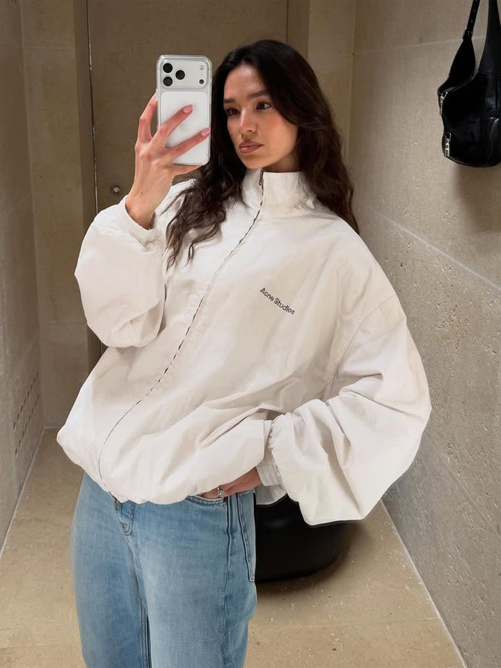 Damen Gepolsterte Boxy‑Jacke im Cropped‑Cut mit Stehkragen und verdeckter Verschlussleiste Drune