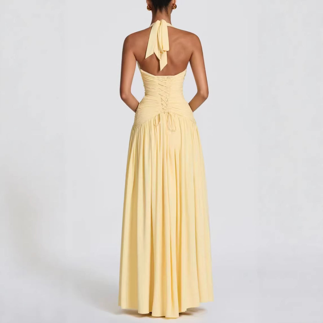 Damen Elegantes Maxikleid mit Wickeldesign und V-Ausschnitt Drune