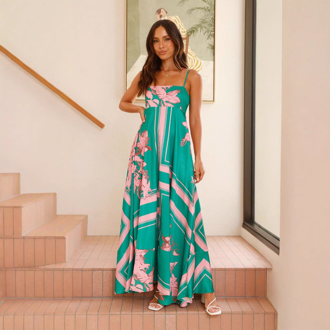 Damen Maxikleid mit elegantem floralem Design und schmalen Trägern Drune