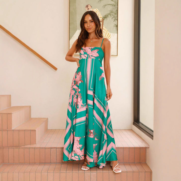 Damen Maxikleid mit elegantem floralem Design und schmalen Trägern Drune