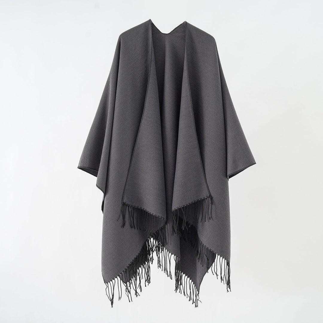 Damen Modischer Fransen-Poncho Aus Weichem Material mit Luxuriösem Fall Drune