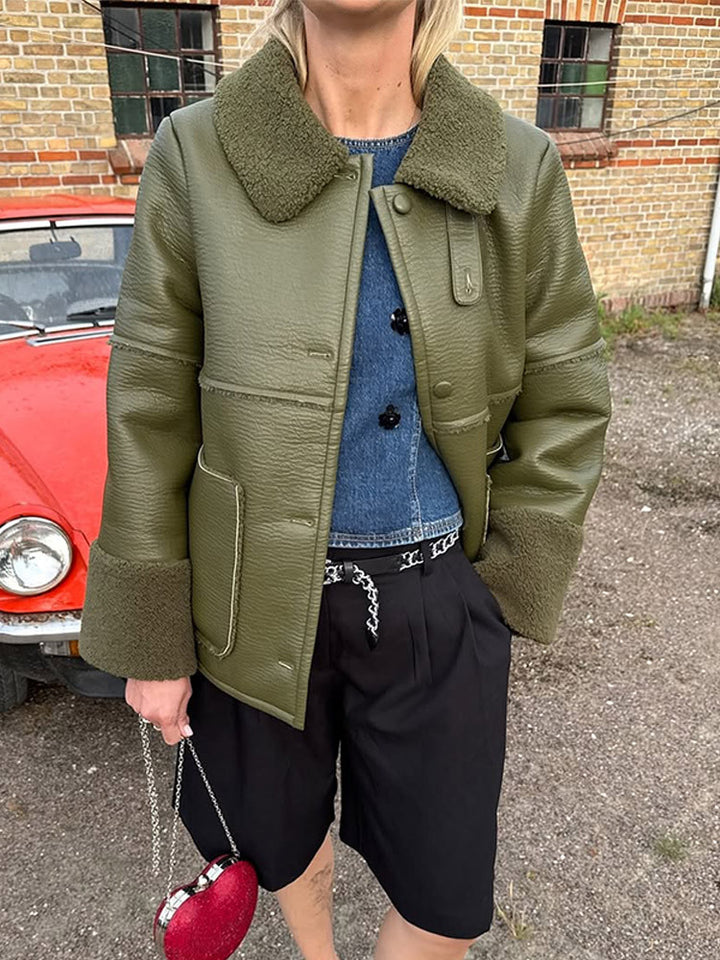 Damen Kurze Fliegerjacke im Aviator‑Stil mit Teddybesatz und kastiger Silhouette Drune