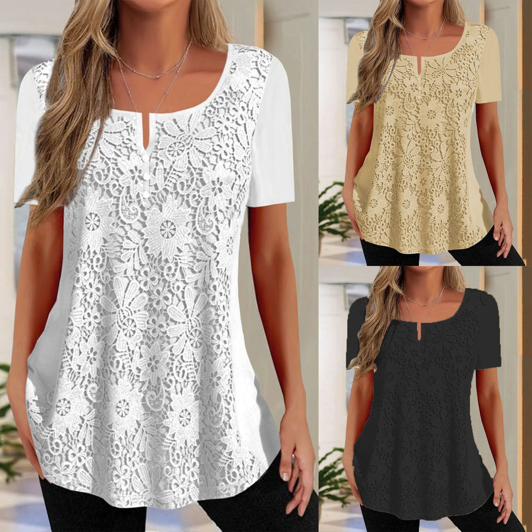 Damen Spitzenbluse mit floralem Design und Kurzarm Drune