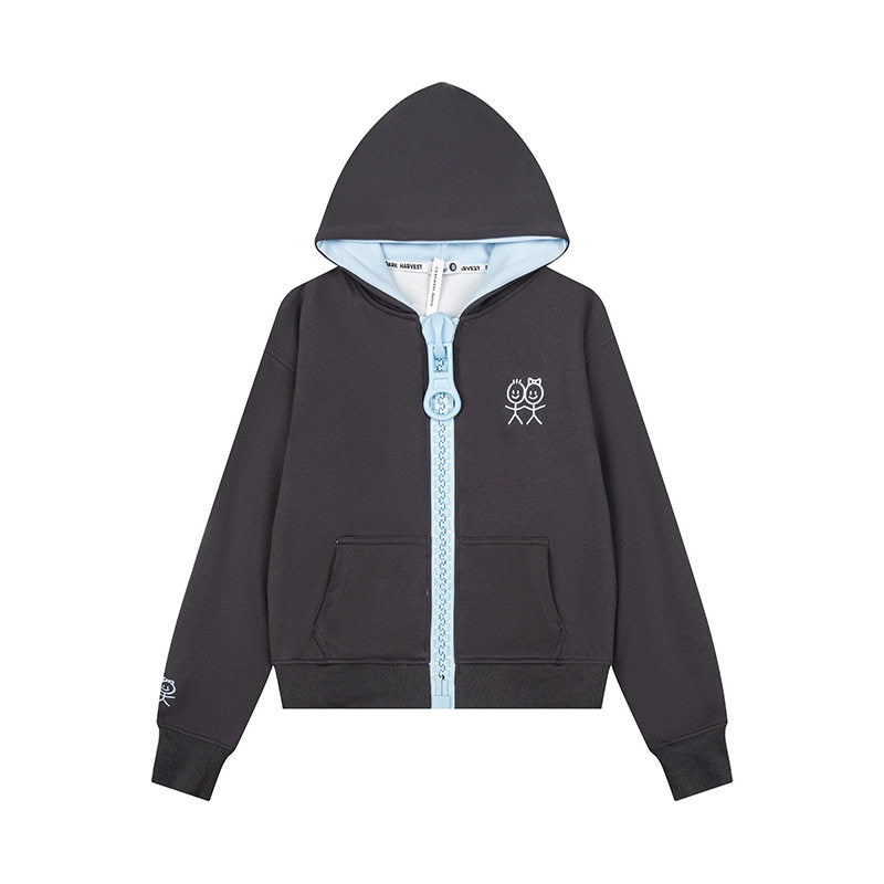 Damen Kapuzen-Sweatjacke mit übergroßem Reißverschluss und minimalistischer Stickerei Drune