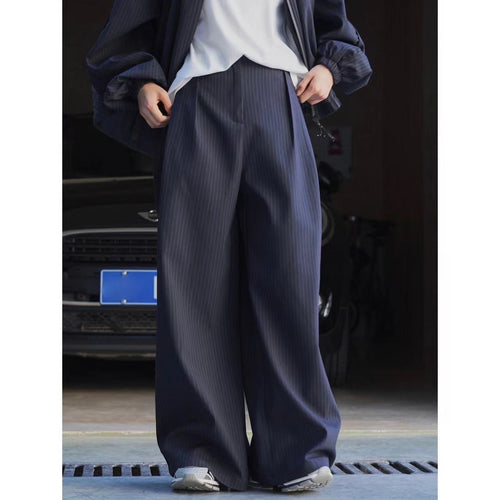 Damen weite Nadelstreifen-Hose mit hohem Bund und weitem Bein Drune