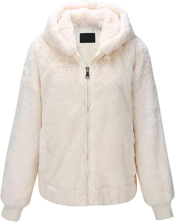 Damen Kapuzen‑Teddyjacke aus weichem Faux‑Fur mit Reißverschluss und Rippbündchen Drune
