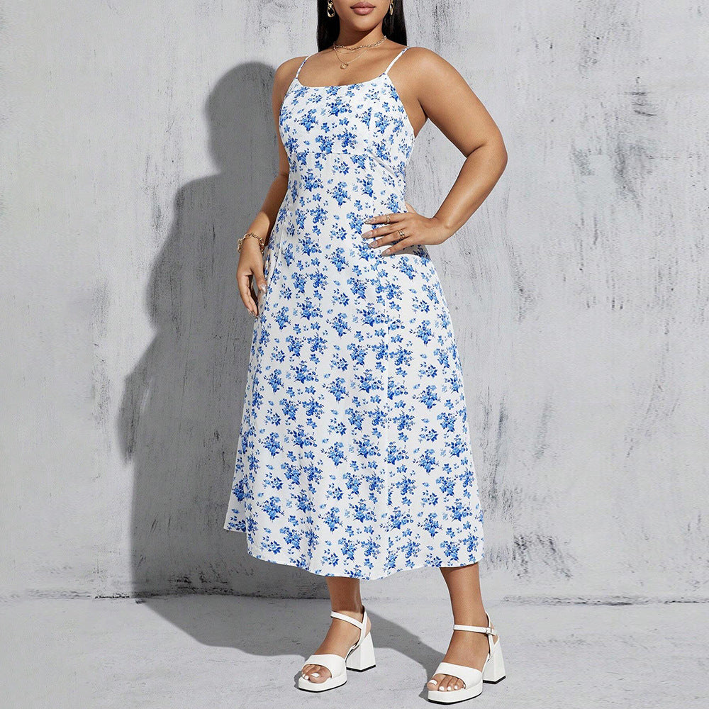 Damen florales Sommerkleid mit schmalen Trägern und leichtem Stoff Drune