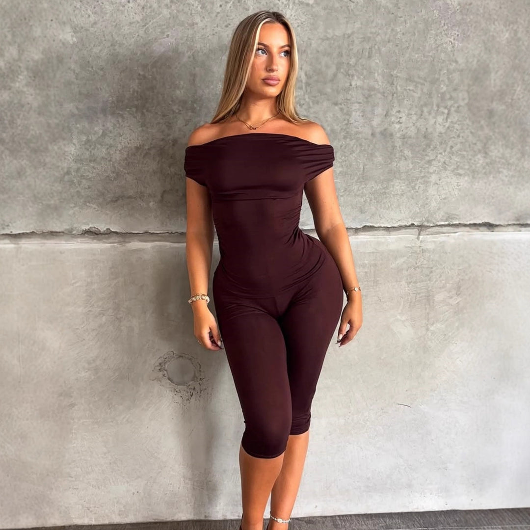 Damen Eleganter Jumpsuit mit Off-Shoulder Design und Raffungen Drune