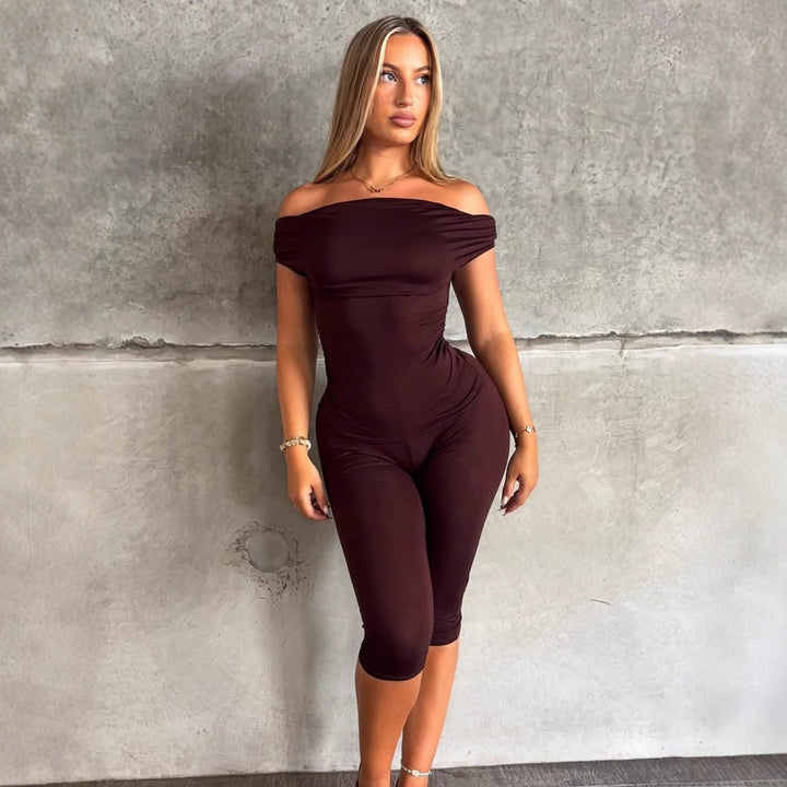 Damen Eleganter Jumpsuit mit Off-Shoulder Design und Raffungen Drune
