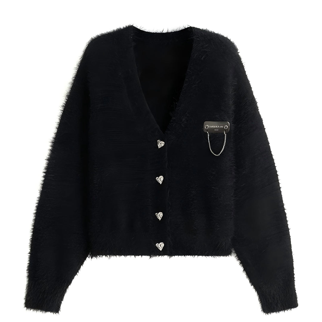 Damen flauschige Kurzjacke mit Knopfdesign und elegantem Schnitt Drune