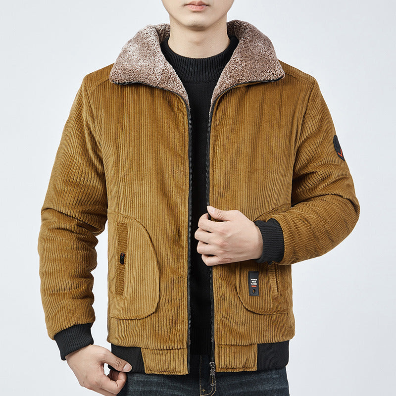Herren Cord-Bomberblouson mit Sherpa-Kragen, Thermo-Futter und Utility-Taschen Drune