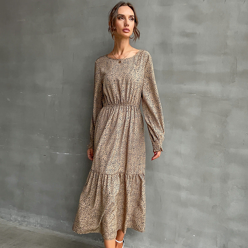 Damen Langes Stufenmaxikleid mit elastischer Taillenraffung und feinem Punkteprint Drune