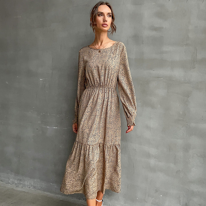Damen Langes Stufenmaxikleid mit elastischer Taillenraffung und feinem Punkteprint Drune