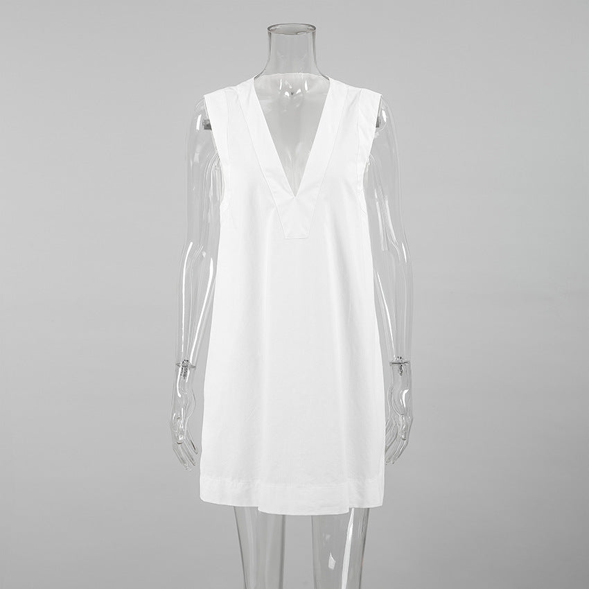 Damen Leichter Leinen-Kleid mit V-Ausschnitt Drune