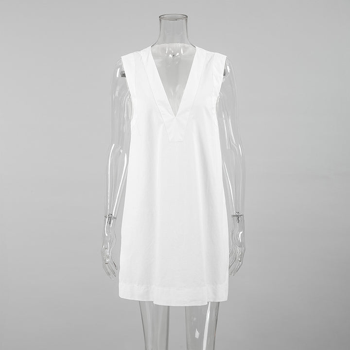 Damen Leichter Leinen-Kleid mit V-Ausschnitt Drune