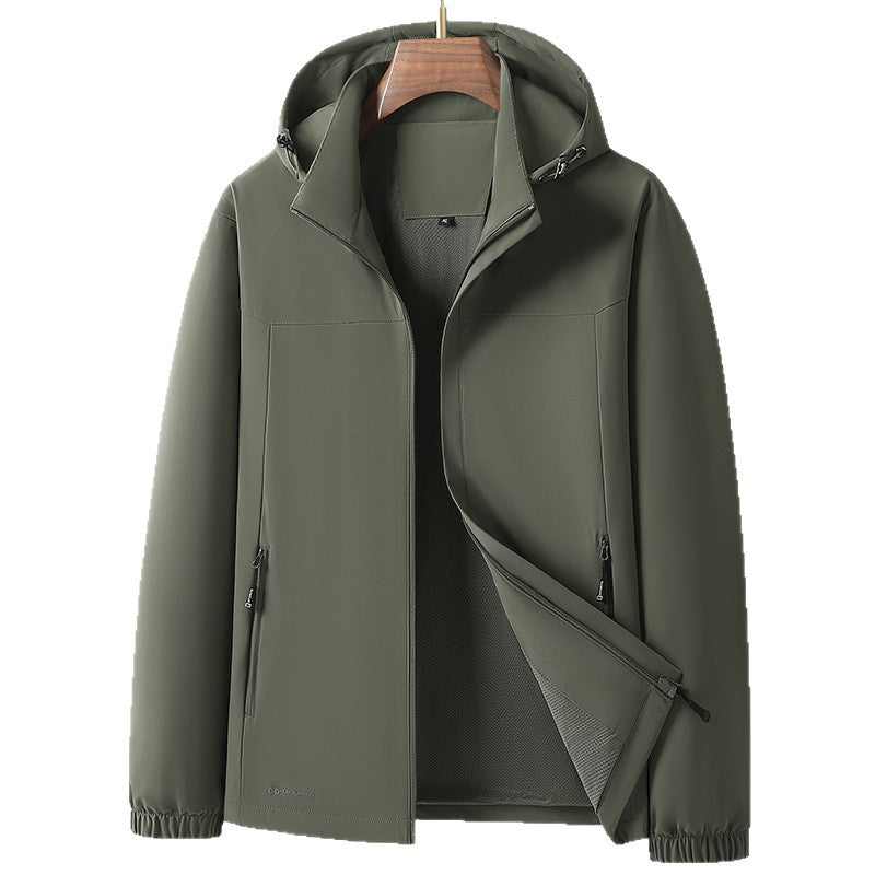 Herren Leichte Softshell-Hybridjacke mit Kapuze, atmungsaktivem Mesh-Futter und verdeckten Reißverschlusstaschen Drune