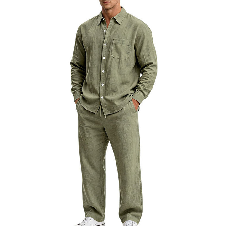 Herren Entspanntes Zweiteiliges Lounge-Set aus Strukturjersey mit Hemdkragen Drune