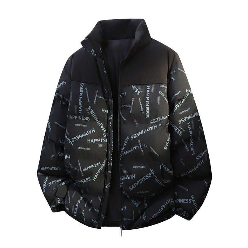 Unisex Oversize-Steppjacke mit Allover-Print, Stehkragen & Kordelzugsaum Drune
