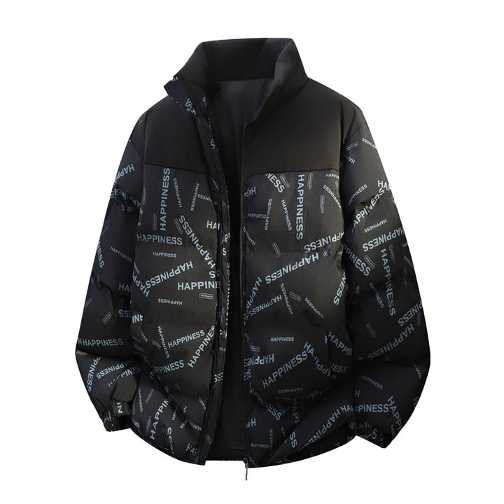 Unisex Oversize-Steppjacke mit Allover-Print, Stehkragen & Kordelzugsaum Drune