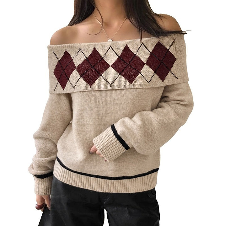 Damen Lässiger Strickpullover mit Off-Shoulder Design Drune