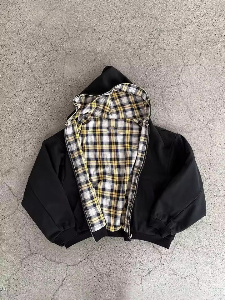Herren gepolsterter Hoodie mit kariertem Futter und durchgehendem Reißverschluss Drune