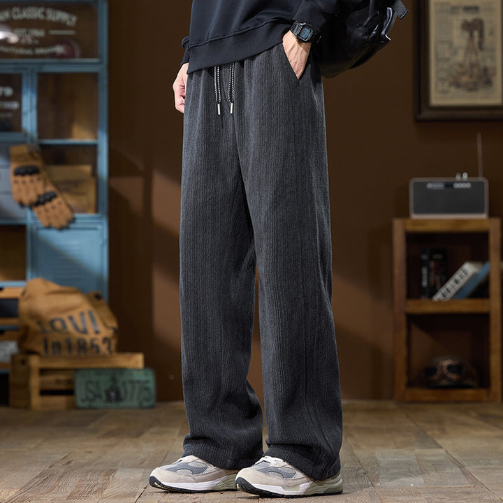 Herren Weit geschnittene Lounge-Hose aus geripptem Strukturstoff mit elastischem Bund und Tunnelzug Drune