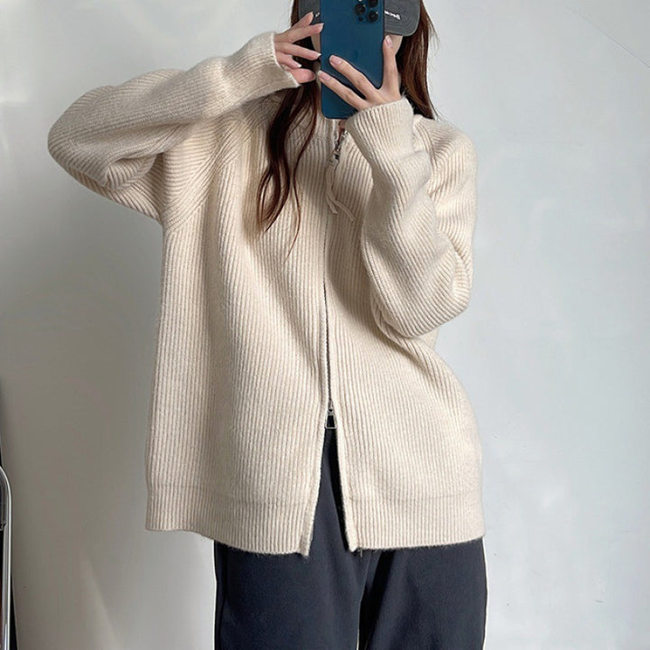 Damen Strickjacke mit Stehkragen und Reißverschluss Drune