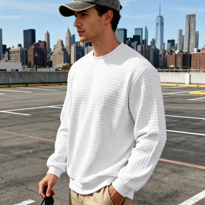 Herren Strukturierter Waffelstrick-Pullover aus Baumwollmix mit Rundhalsausschnitt Drune