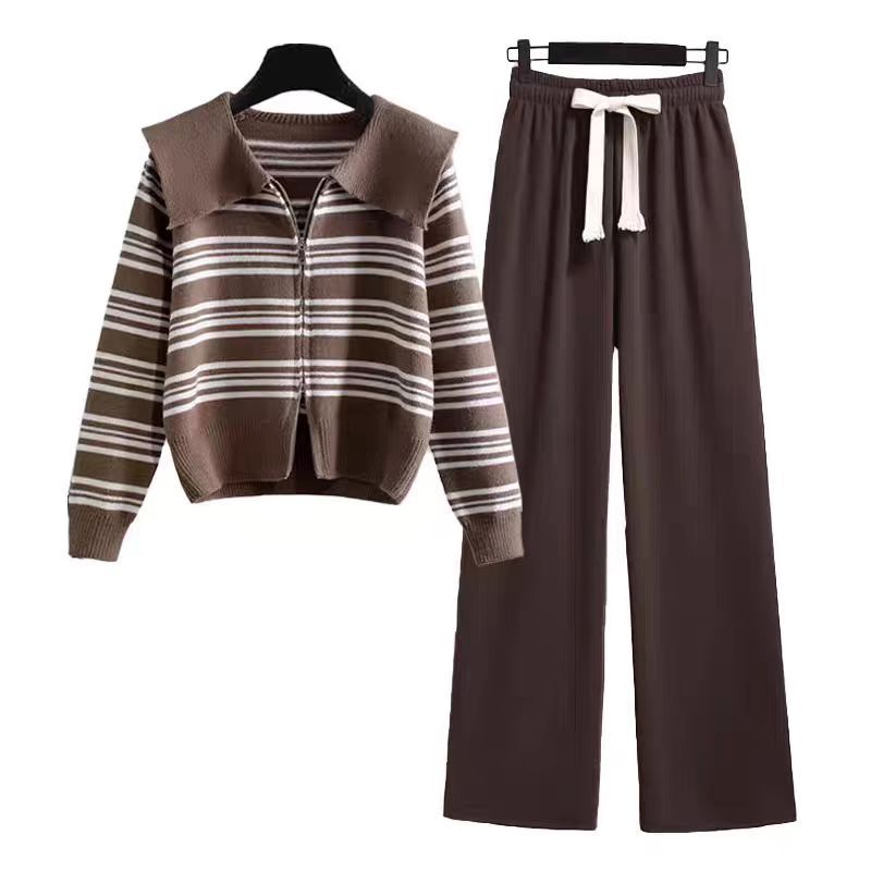 Damen Strickjacke mit Reißverschluss und weiten Hosen Drune