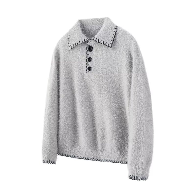 Damen Kuscheliger Grobstrickpullover mit Polokragen Drune