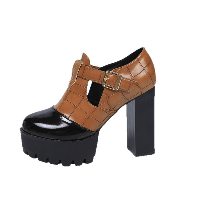 Damen Plateau-Pumps mit modischem Krokoprägungs-Design und verstellbarem Riemen Drune