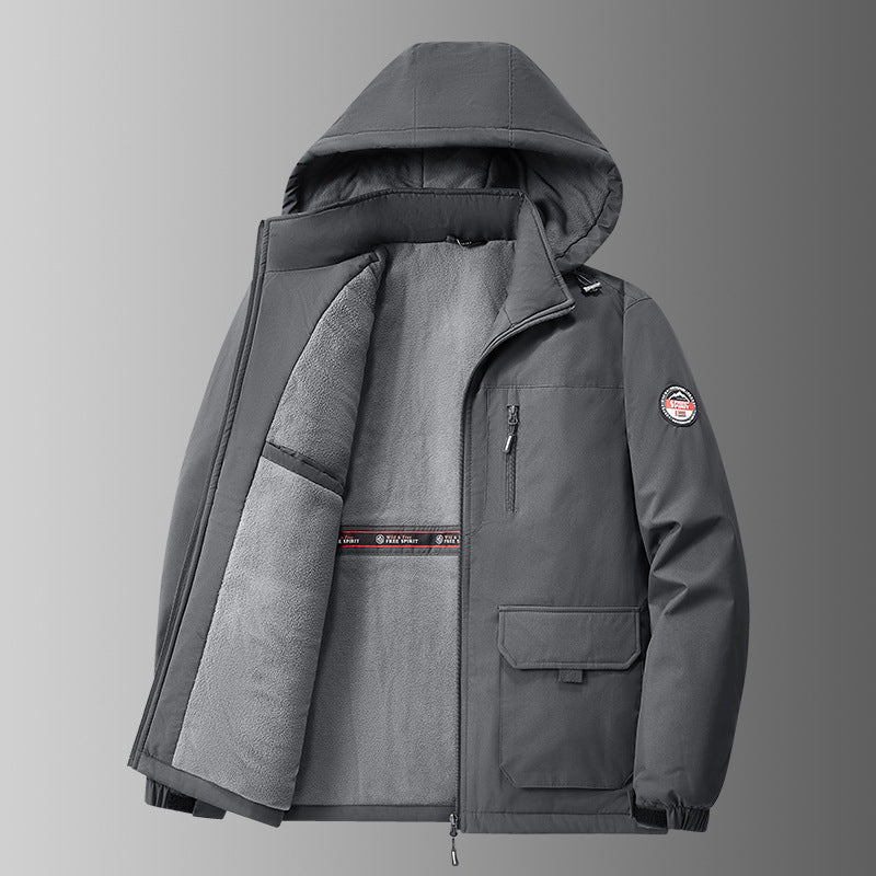 Herren nan gefütterte Softshell-Winterjacke mit Teddyfutter, verstellbarer Kapuze und multifunktionalen Taschen Drune
