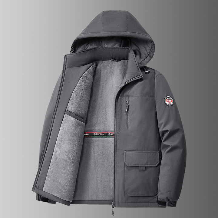 Herren  gefütterte Softshell-Winterjacke mit Teddyfutter, verstellbarer Kapuze und multifunktionalen Taschen Drune