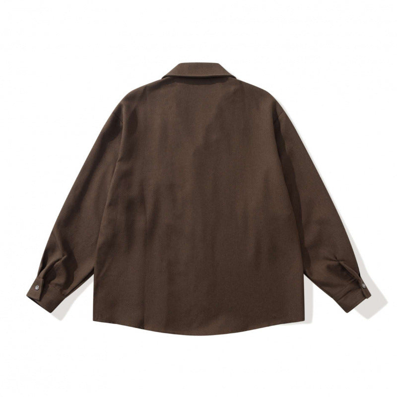 Unisex Oversize Leichtes Langarm-Hemd mit Reverskragen, Brusttasche und kastiger Silhouette Drune