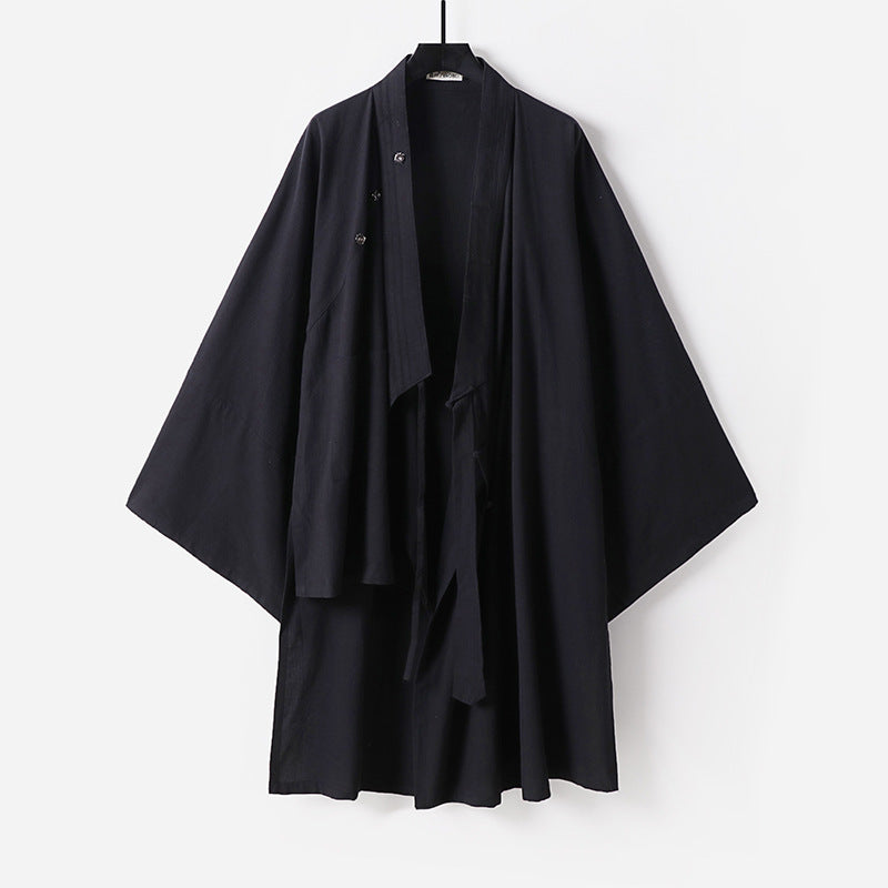 Unisex Oversize-Kimono-Mantel aus Baumwollmix mit weitem Schnitt und Bindegürtel Drune