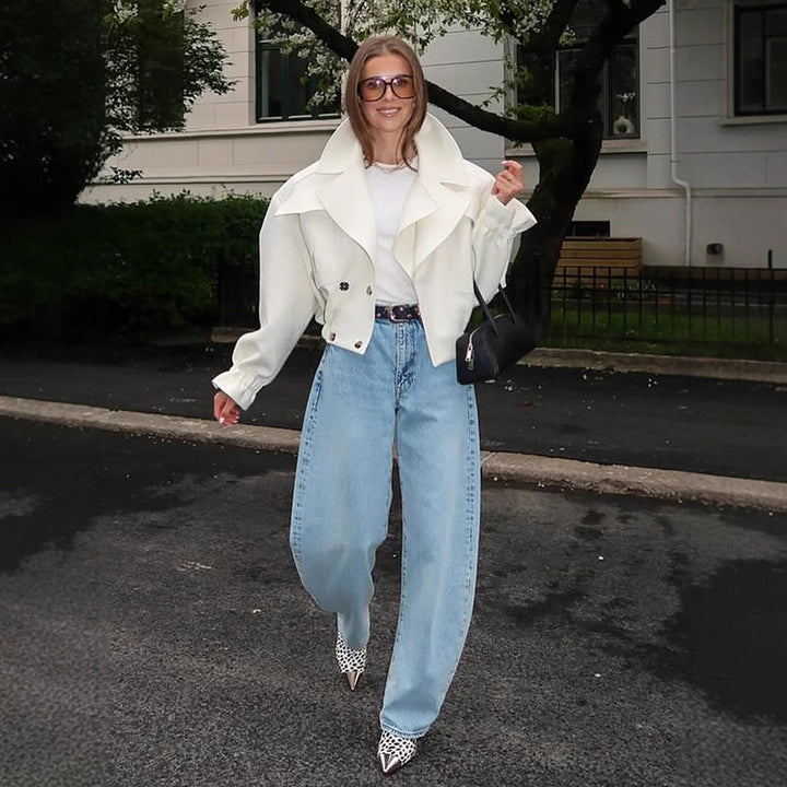 Damen Oversize-Boxy-Blouson mit voluminösen Ärmeln und hochgeschnittener Bundfaltenhose Drune