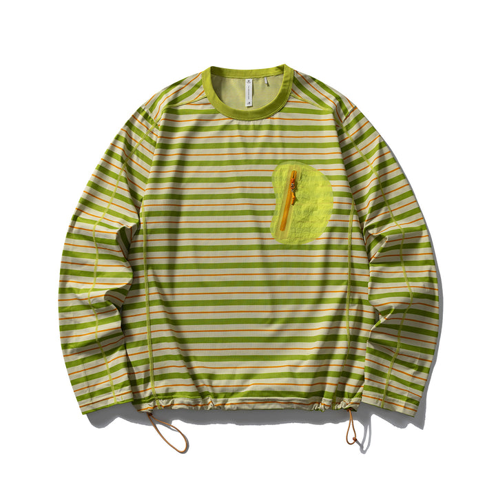 Unisex Langärmliges Gestreiftes Performance-Sweatshirt mit Brust-Reißverschlusstasche und Tunnelzug Drune
