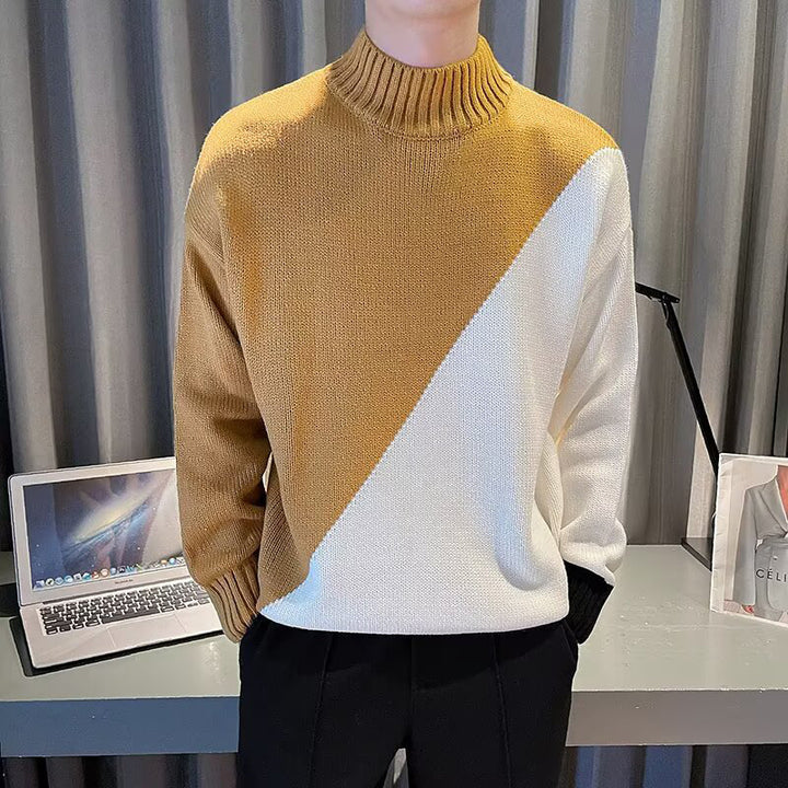 Herren Modischer Grobstrickpullover mit hohem Kragen Drune