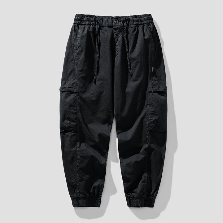 Herren Elastische Cargo-Jogginghose mit Tunnelzug, Knieabnähern und Multifachtaschen Drune