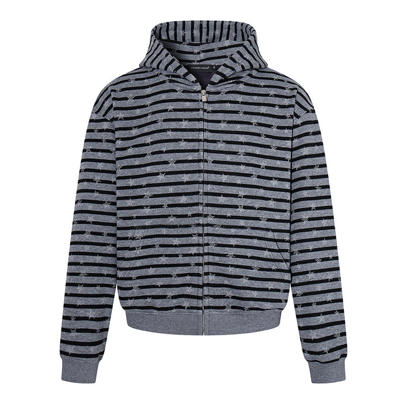 Damen Legere Kapuzen-Zipjacke im Streifenjacquard mit Sternchenstruktur Drune