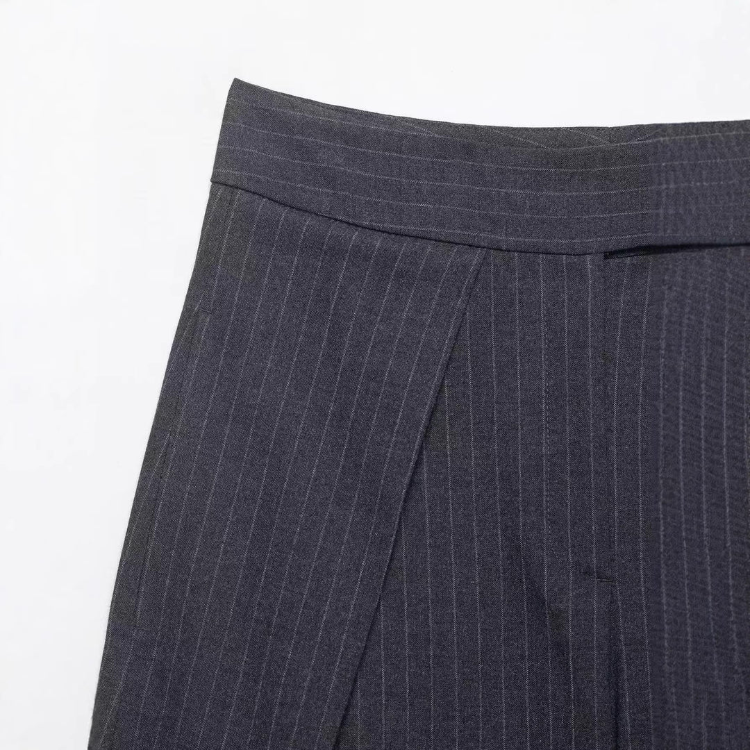 Damen Hochtaillierte Palazzohose mit Wickel-Überlagerung und Nadelstreifen Drune