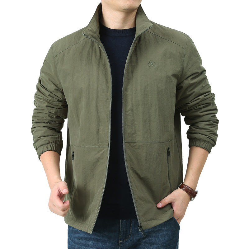 Herren Leichte Windjacke mit Stehkragen, Zwei Reißverschlusstaschen und elastischen Bündchen Drune