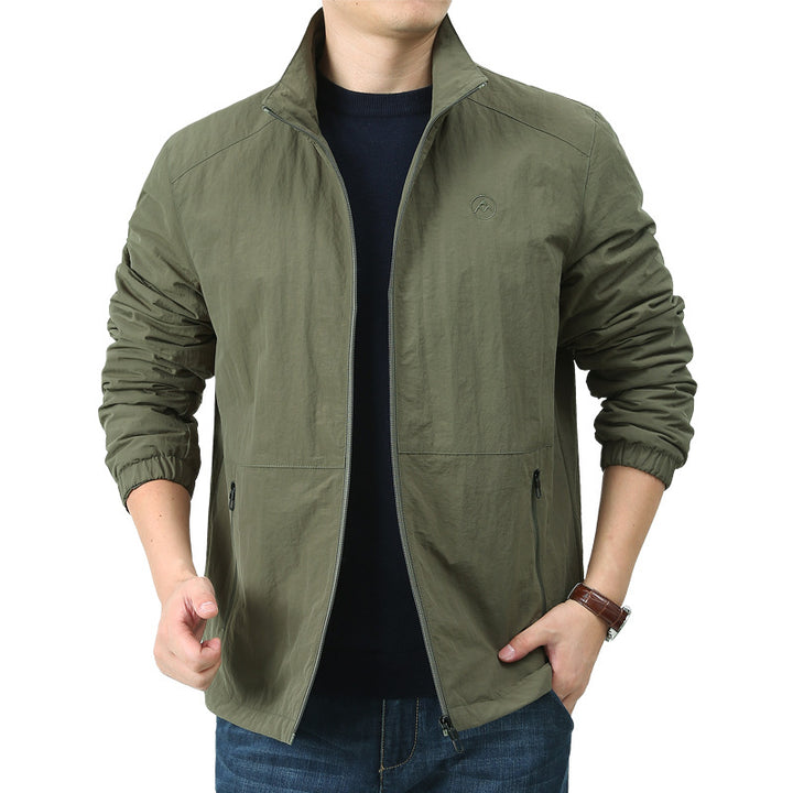 Herren Leichte Windjacke mit Stehkragen, Zwei Reißverschlusstaschen und elastischen Bündchen Drune