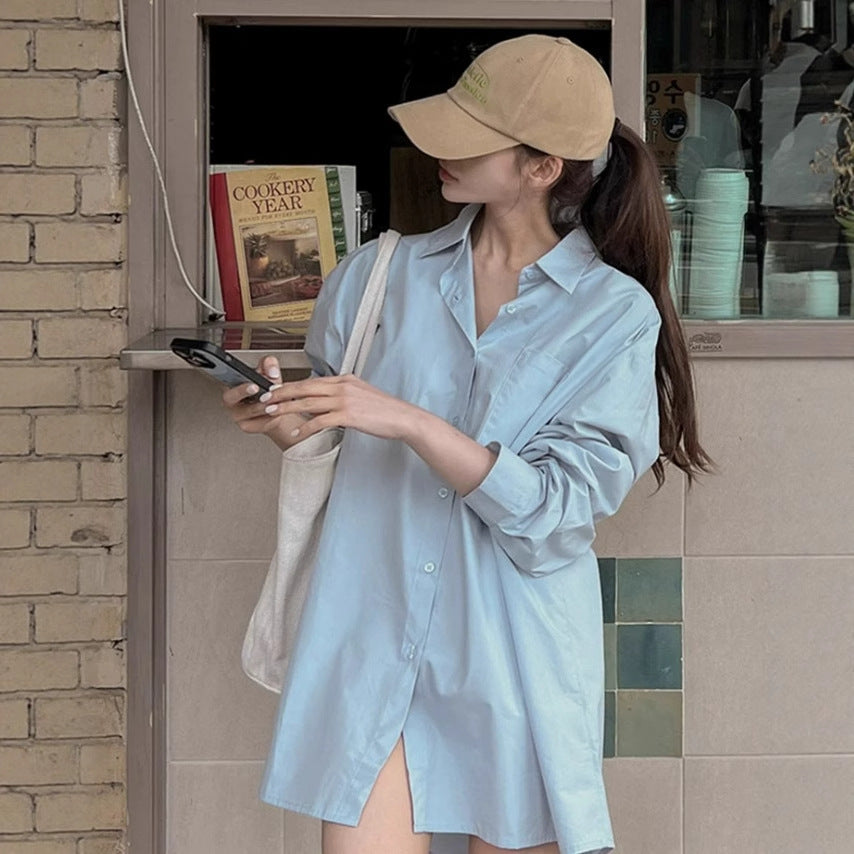 Damen Leichtes Oversize-Popeline Hemdshirt-Minikleid mit kastiger Silhouette und weiten Manschetten Drune