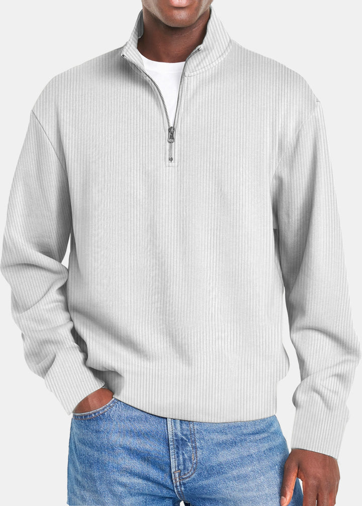 Herren nan gerippter Troyer-Pullover mit Halbzip und Stehkragen Drune