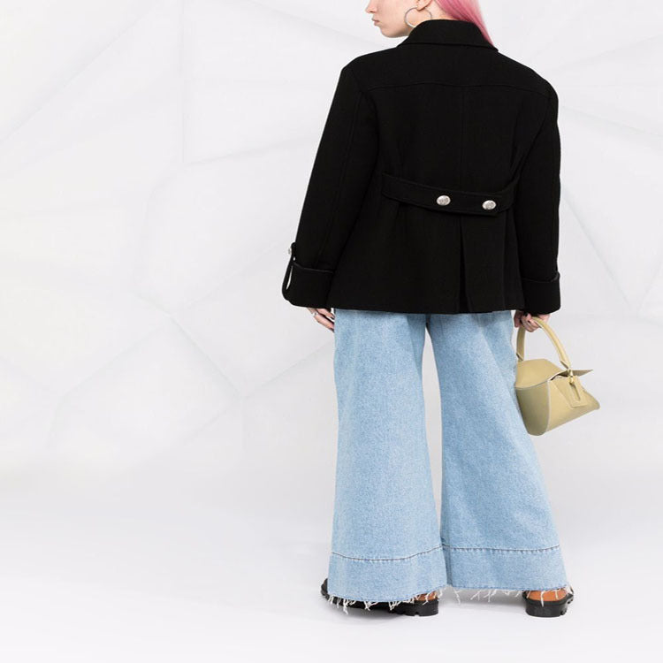Damen Kurzer Boxy‑Wollmix‑Mantel im Military‑Look mit Zierrundknöpfen Drune